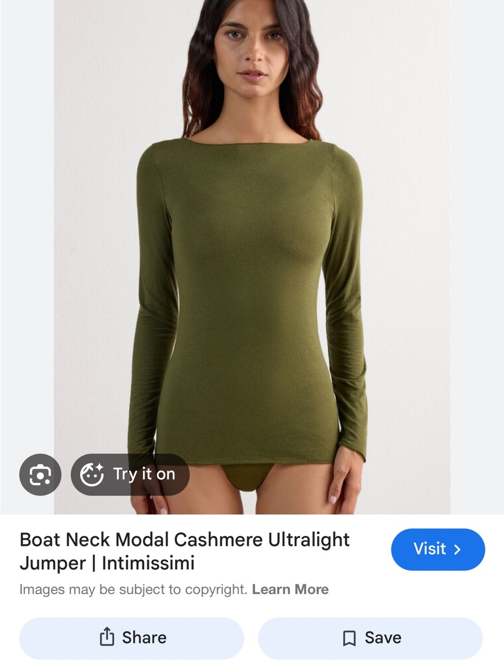 intimissimi Olive Boat Neck Long-Sleeve Top